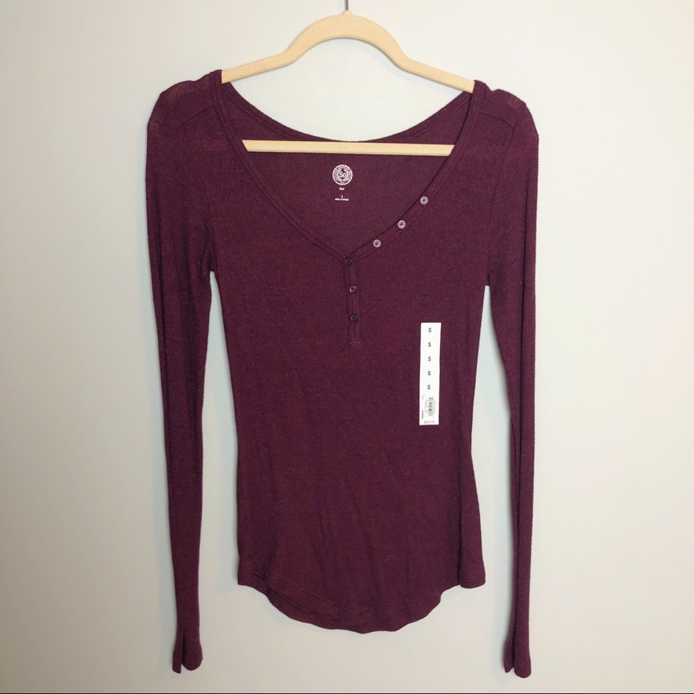 Dark Maroon/Purple Half Button Long Sleeve Shirt